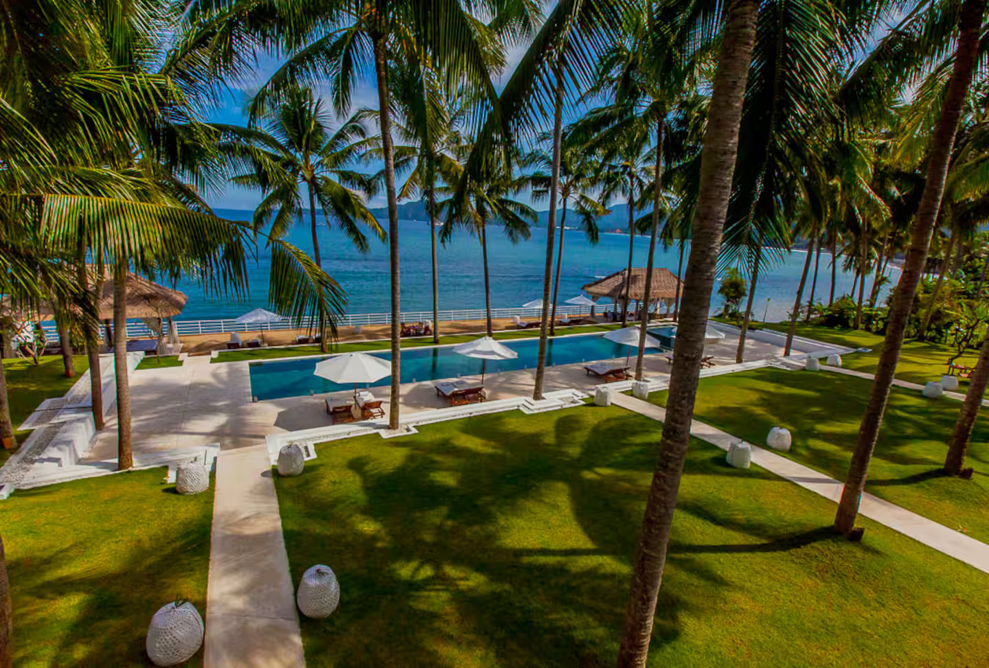 Tropical garden and swimming pool overlooking the ocean