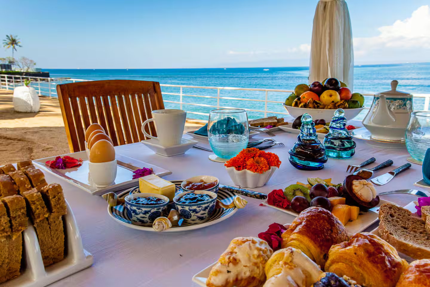 Breakfast overlooking the beach and ocean