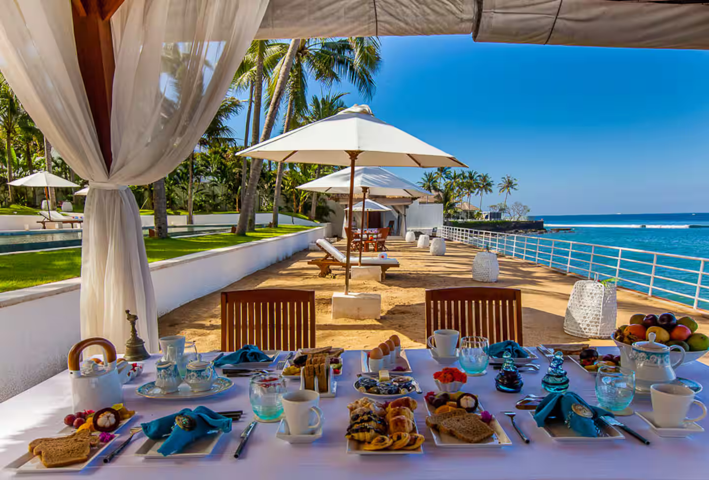 Breakfast served in a beachfront pavilion